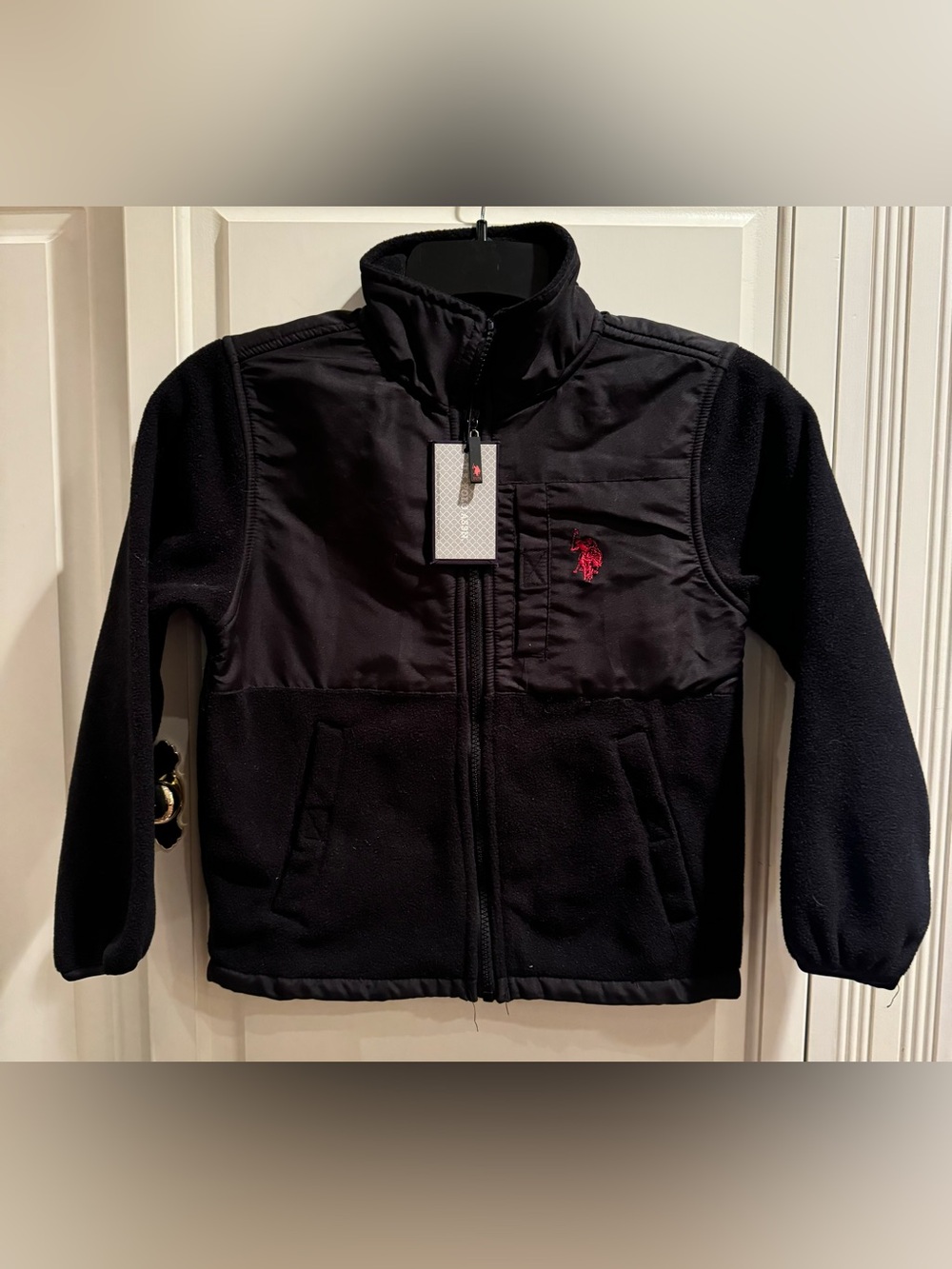 Boy's US Polo Association Black Fleece Zippered Jacket Coat - Size 7 - NWT